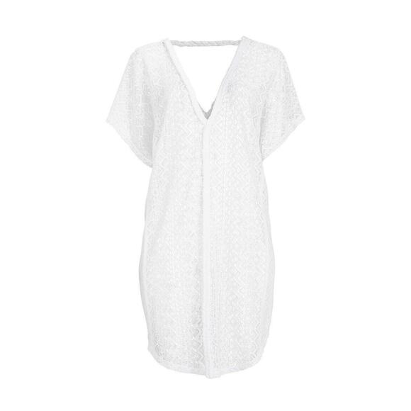 Time and Tru Women White V-Neck Wavy Crochet Drop Short Sleeve Cover Up Size L - Picture 4 of 13